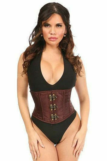 Top Drawer Brown Brocade & Faux Leather Steel Boned Corset