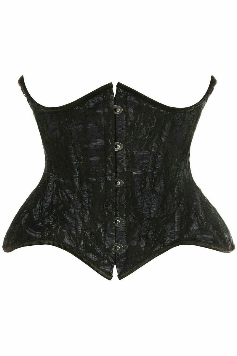 Daisy Corsets Top Drawer Black w/Black Lace Double Steel Boned Curvy Cut  Waist Cincher Corset – Pixies Lounge Online