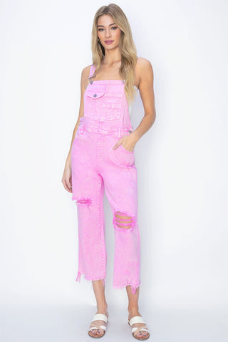Risen Pretty in Pink Destroyed Overalls