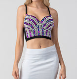 Rhinestone Beaded Push Up Bustier Bra Crop Top