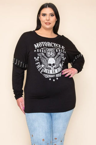 Skull and Wing Chained Long Sleeve Top