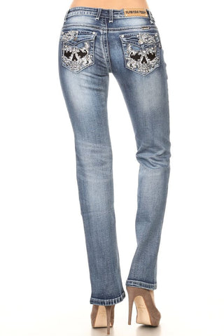 Skull Head Rhinestone Jeans Curve