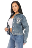 Motorcycle Lady Rhinestone Denim Jacket