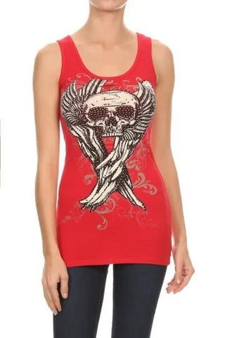 Protector Wings & Skull Lace Overlay Tank Curve