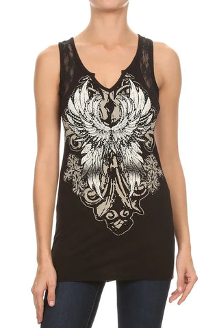 Saving Me Wings Lace Tank Curve