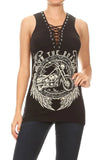 Constellation Biker Motorcycle Design Lace Up Tank