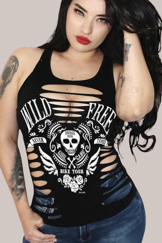 Wild and Free Hourglass Illusion Cut Out Biker Tank