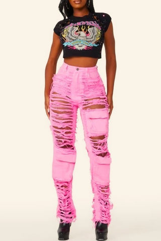 Paint Me Pink Destroyed Concert Jeans