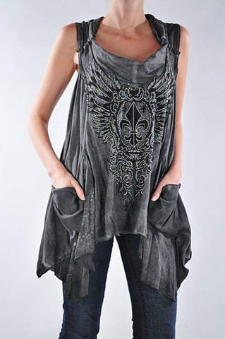 Fleur De Lis Smock Burnout Sleeveless Top