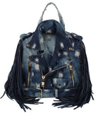 Denim Fringe Motorcycle Jacket Backpack