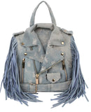 Denim Fringe Motorcycle Jacket Backpack