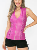 Sleeveless Zipper Top with Cross Cut Back