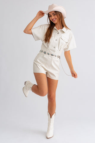 Button Up Faux Leather Romper