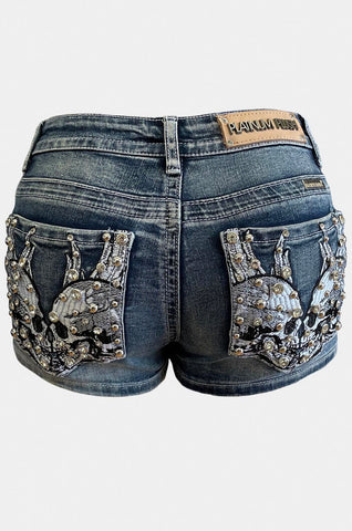 Head to Head Skulls Rhinestone Embellished Shorts