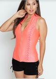 Sleeveless Zipper Top with Cross Cut Back