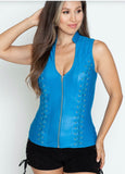 Sleeveless Zipper Top with Cross Cut Back