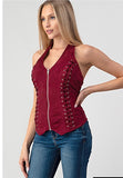 Suede Sleeveless Zipper Top with Halter