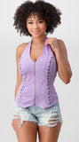 Suede Sleeveless Zipper Top with Halter