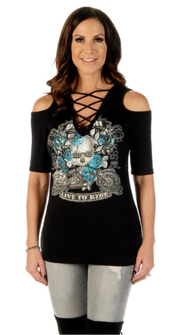 Bikers, Booze and Babes Cold Shoulder Top