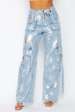 Nati Silver Foil Denim Cargo Pants