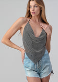 Stargazing Backless Cowl Neck Rhinestone Top