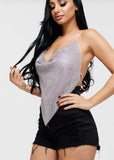 Stargazing Backless Cowl Neck Rhinestone Top