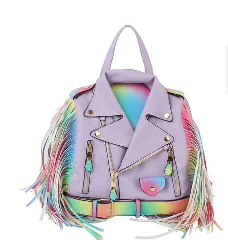 Rainbow Fringe Motorcycle Jacket Handbag