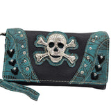 Bolso de mano oculto con calavera bordada occidental