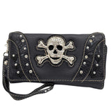 Bolso de mano oculto con calavera bordada occidental