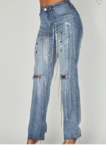 Rock Star Rhinestone Chain Denim Jeans