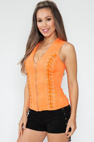 Suede Crossback Sleeveless Corset Top