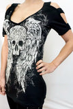 Watching Over Me Skull Cold Shoulder Top