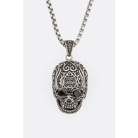Stainless Steel Engraved Pendant Skull Necklace