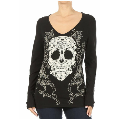 Sugar Candy Skull Braided Long Sleeve Top