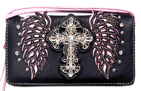Wings and Cross Cut Out Wallet/Clutch