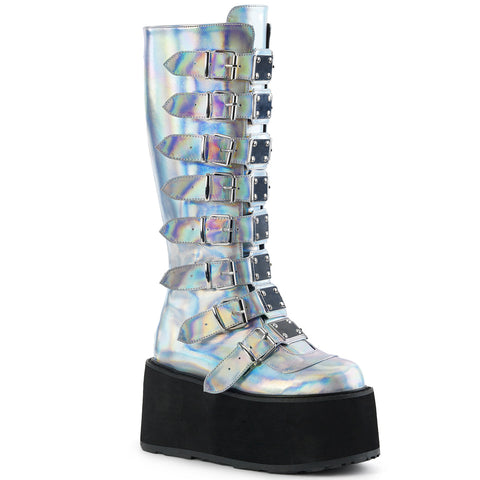 Demonia Silver Hologram Candy Metal Boots