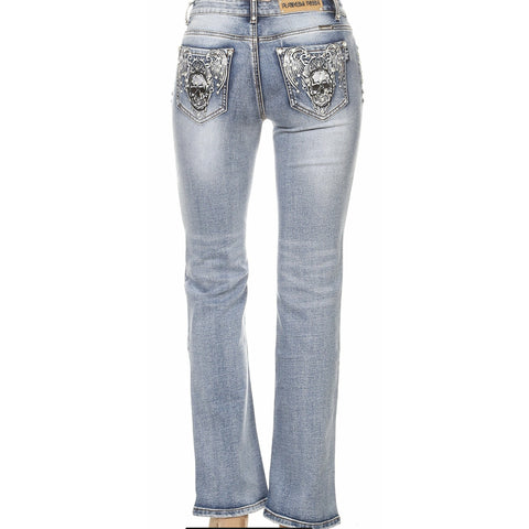 Flash Skull Wing Rhinestone Embellished Jeans