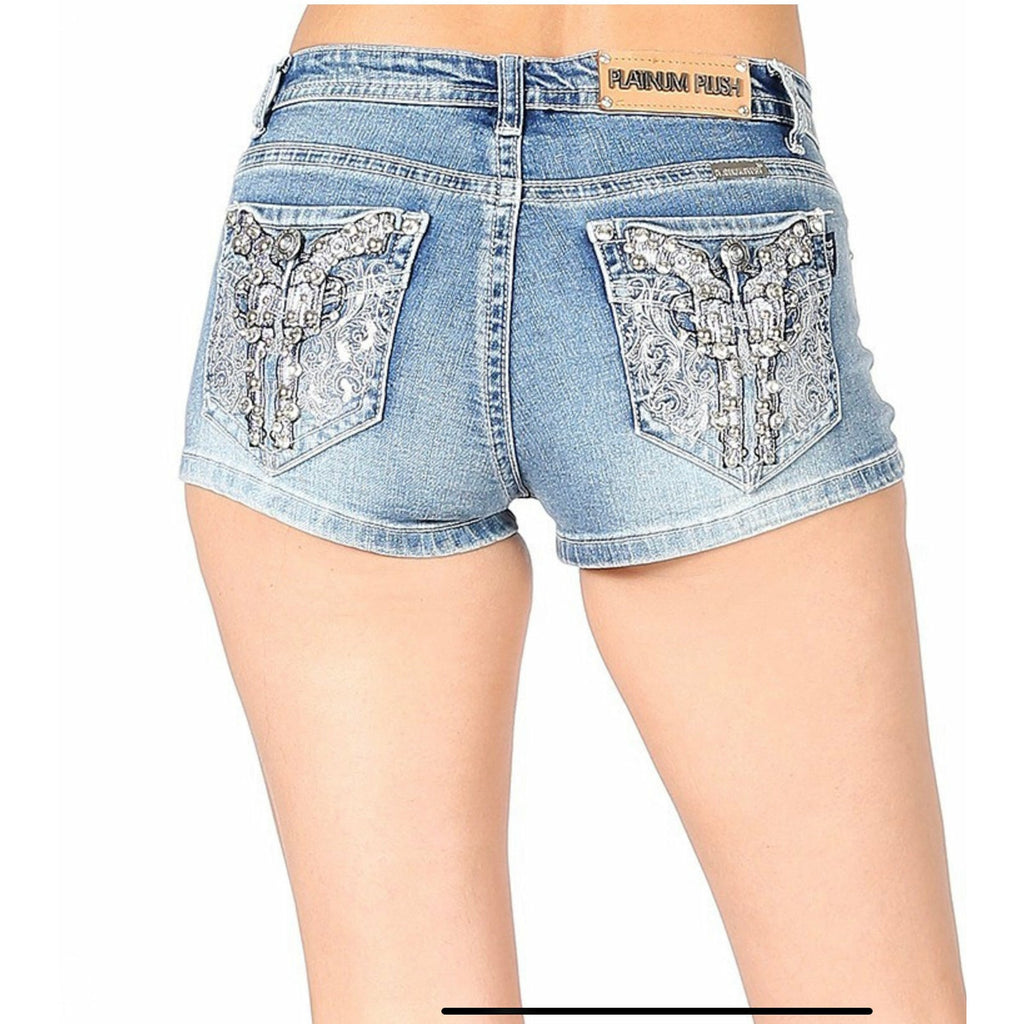 Pearl Rhinestone Denim Shorts – Matte Blaque