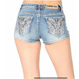 Baroque Pistol Short Rhinestone Embellished Denim Shorts