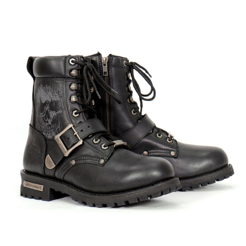 Botas de motorista Grave Rub Skull Tall Logger