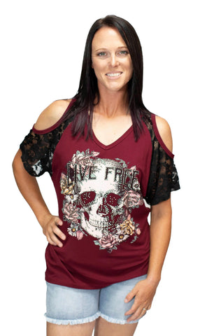 Live Free Skull Lace Top