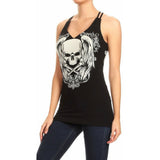 Skulls & Bones Rhinestone VNeck Strappy Tank