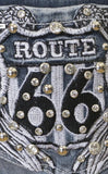 Route 66 Flag Embellished Jean Shorts