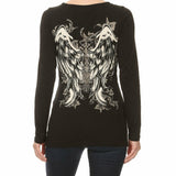 Angel Wings Rhinestone Eyelet Long Sleeve Top