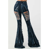 Lightening Ripped Flare Denim Pants