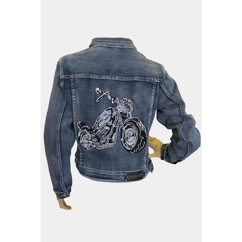 Motorcycle Lady Rhinestone Denim Jacket