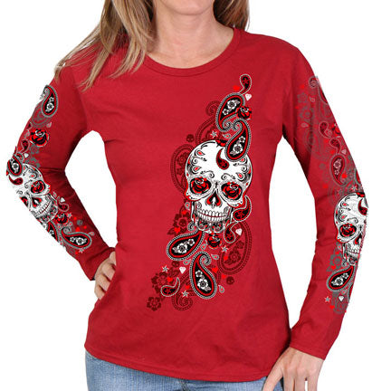 Sugar Skull Paisley Long Sleeve Tee