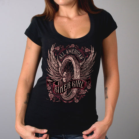 Flying Wheel Scoop Neck Ladies T-Shirt