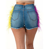 Shorts de mezclilla de plumas de caramelo púrpura