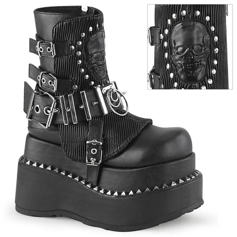 Tiered Pyramid Studs Platform With Skull Patch Boots By Demonia